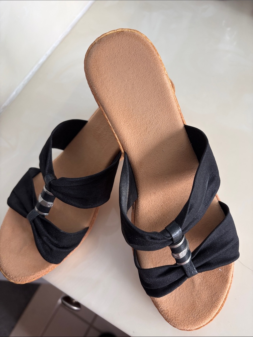 Black Slide Sandals with Knotted Straps